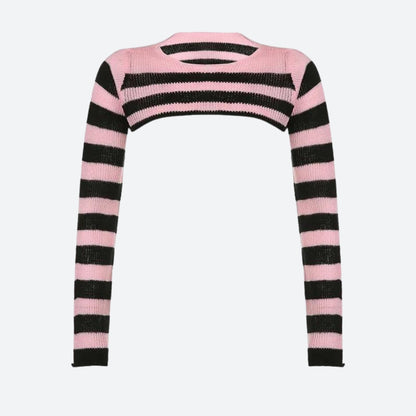 Goth Striped Knitted Shrug Sweater
