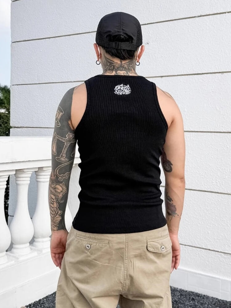 Graphic Print Ribbed Tank