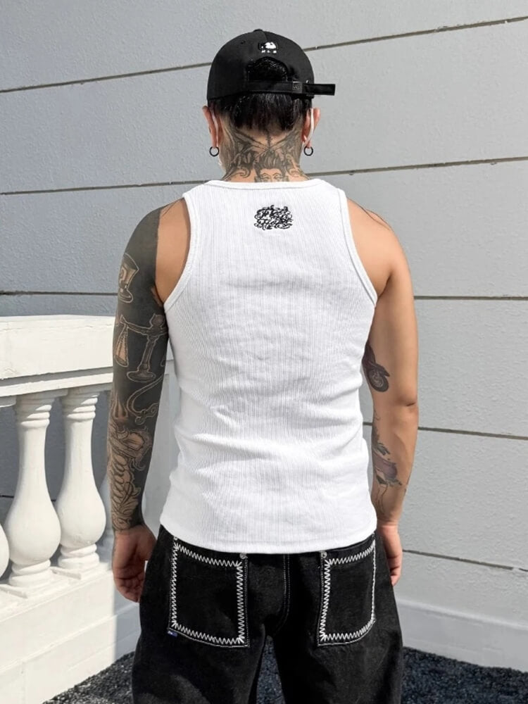 Graphic Print Ribbed Tank