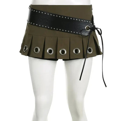 Trendy Grunge Belted Mini Skirt for Chic Casual Style
