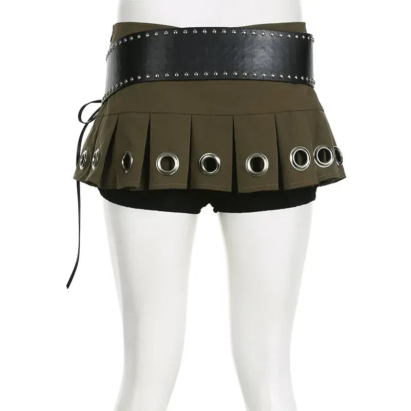 Trendy Grunge Belted Mini Skirt for Chic Casual Style