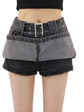 Grunge Buttoned Mini Skort with Belt Loops