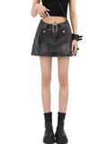 Grunge Buttoned Mini Skort with Belt Loops