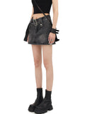 Grunge Buttoned Mini Skort with Belt Loops