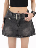Grunge Buttoned Mini Skort with Belt Loops