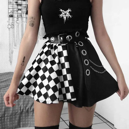 Grunge Check A-Line Mini Skirt