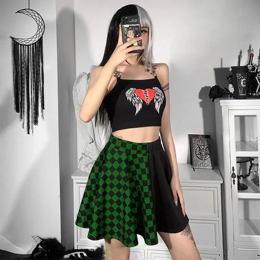 Grunge Check A-Line Mini Skirt