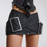 Faux Leather Mini Skirt with Grunge Cross Belt