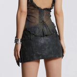 Faux Leather Mini Skirt with Grunge Cross Belt