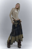 Chic Grunge Cross Patch Pleated Maxi Skirt for Trendy Style