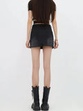 Grunge Denim Mini Skort with Cross Belt Design