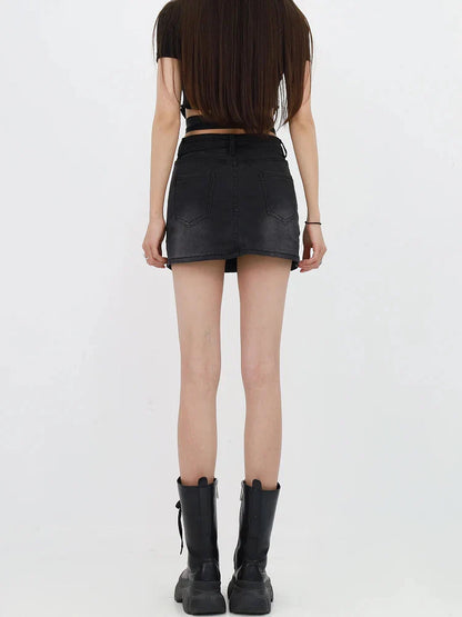 Grunge Denim Cross Belt Mini Skirt