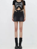 Grunge Denim Mini Skort with Cross Belt Design