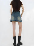 Grunge Double Belt Loop Denim Mini Skirt