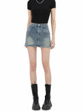 Grunge Denim Mini Skirt with Faux Pocket Design