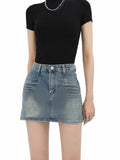 Grunge Denim Mini Skirt with Faux Pocket Design