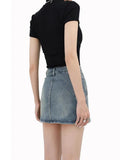 Grunge Denim Mini Skirt with Faux Pocket Design