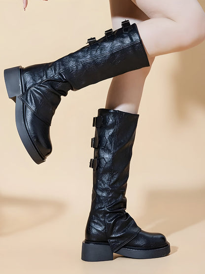 Grunge Faux Leather Belted Boots
