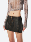 Grunge Faux Leather Mini Skort with Slit