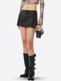 Grunge Faux Leather Mini Skort with Slit