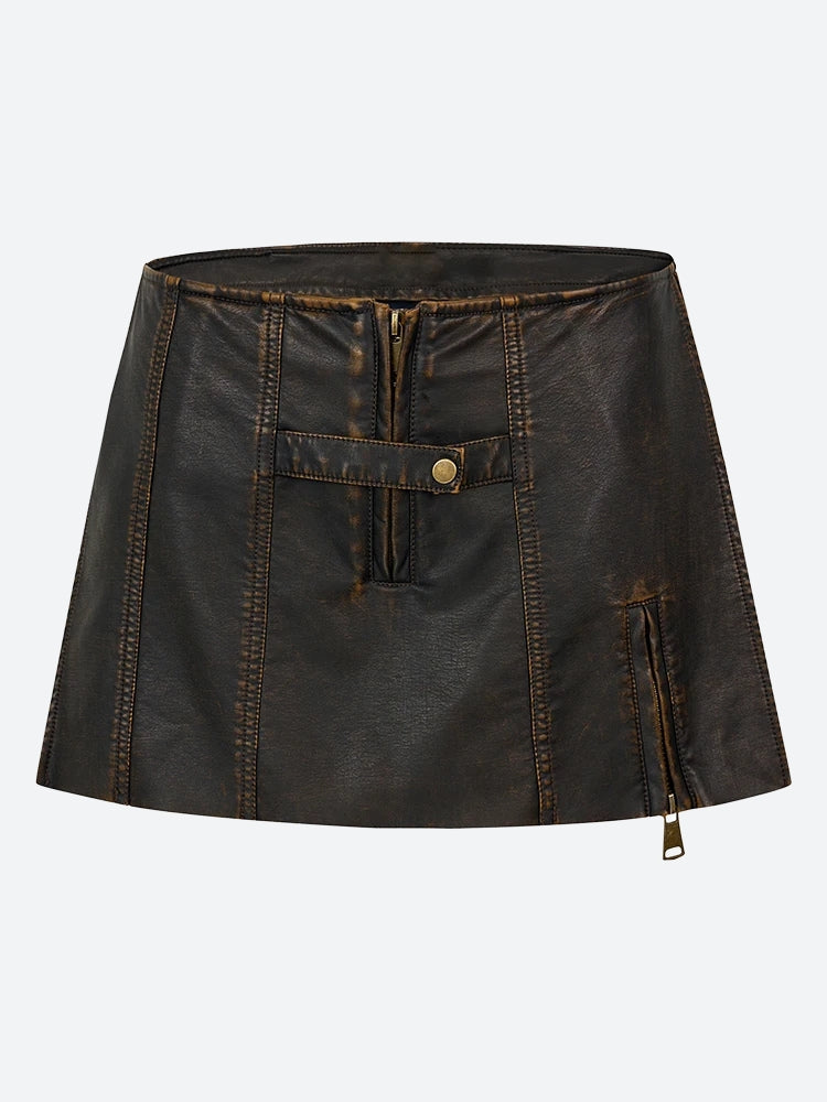 Grunge Faux Leather Mini Skort with Slit