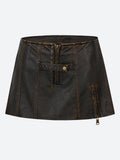Grunge Faux Leather Mini Skort with Slit
