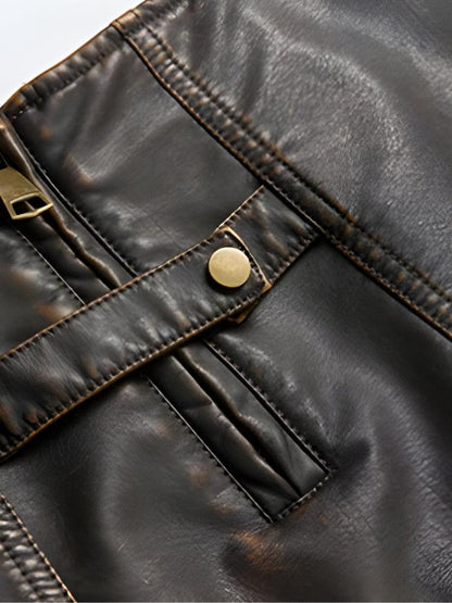 Grunge Faux Leather Mini Skort with Slit