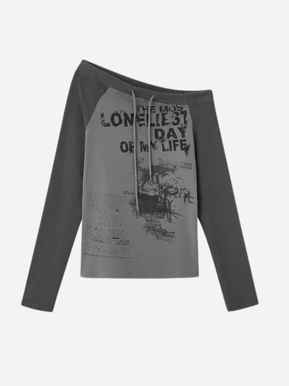 Grunge One Shoulder Drawstring Top