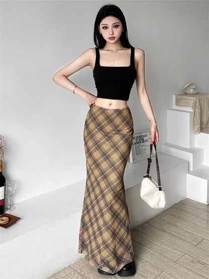 Grunge Plaid Maxi Skirt