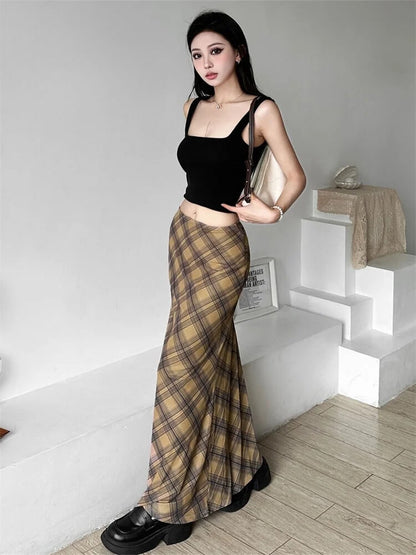 Grunge Plaid Maxi Skirt