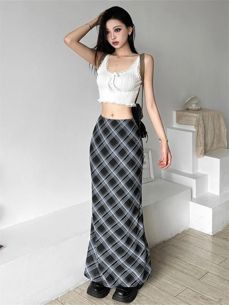 Grunge Plaid Maxi Skirt