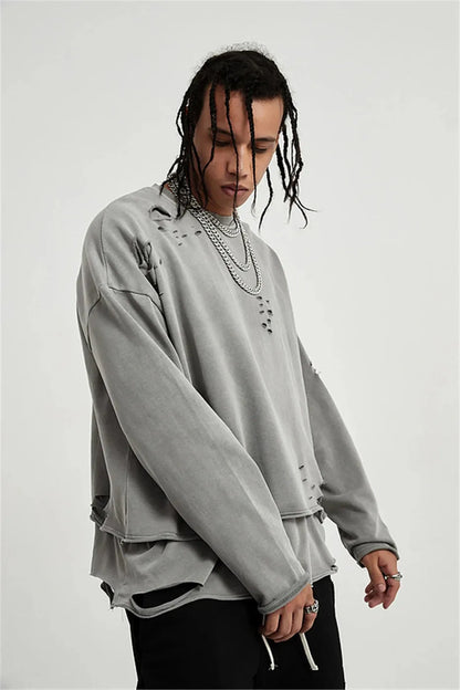 Grunge Ripped Layered Sweatshirt