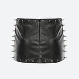 Grunge Spiked Faux Leather Mini Skirt