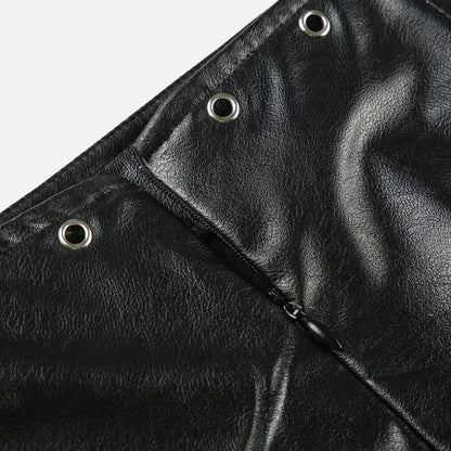 Grunge Spiked Faux Leather Mini Skirt