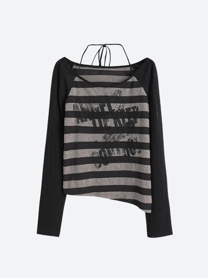 Grunge Striped Off Shoulder Top
