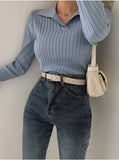 Long Sleeve Knitted Turn-Down Collar Shirt