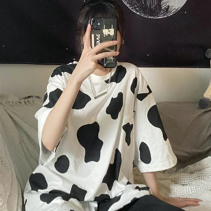 Wild Cartoon Print Oversized Round T-Shirt