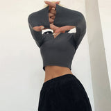 Solid Turtleneck Long Sleeves Crop Top