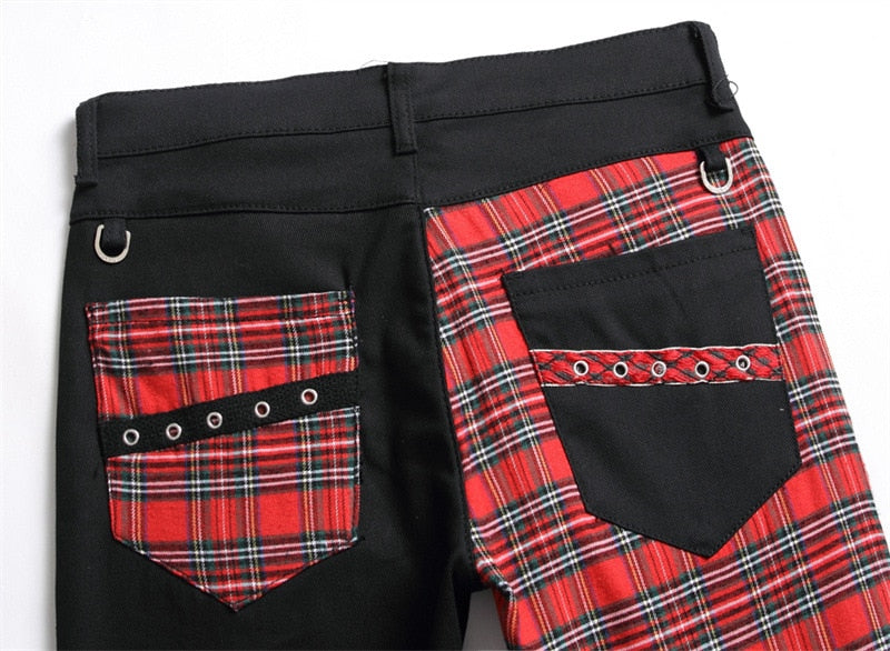 Red Patchwork Slim Denim Pants