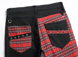 Red Patchwork Slim Denim Pants