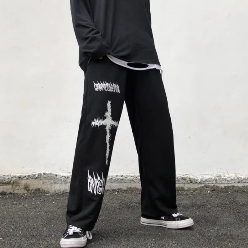 Gothic Cross Graphic Loose Pants