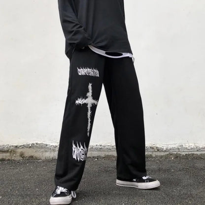 Gothic Cross Graphic Loose Pants