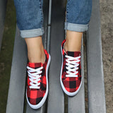 Lace-up Flat Plaid Shoes