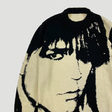 Streetwear Japanese Knitting Portrait Print Sweater