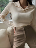 Long Sleeve Knitted Turn-Down Collar Shirt
