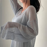 Hollow Out Lazy Style Wide Sleeves Shirt