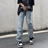 Love Embroidery Heart Jeans