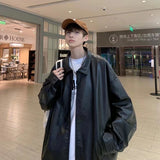 Zipper Solid Color Leather Jacket