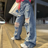 Ripped High Waist Wide-leg Jeans