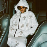 Y2K Cross Print Zip Up Hoodie